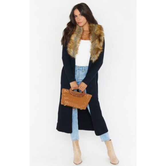 💋GORGEOUS!💋BOHO-CHIC 70s INSPIRED FAUX RED FOX FUR COLLAR CARDIGAN in BLACK - Picture 9 of 16